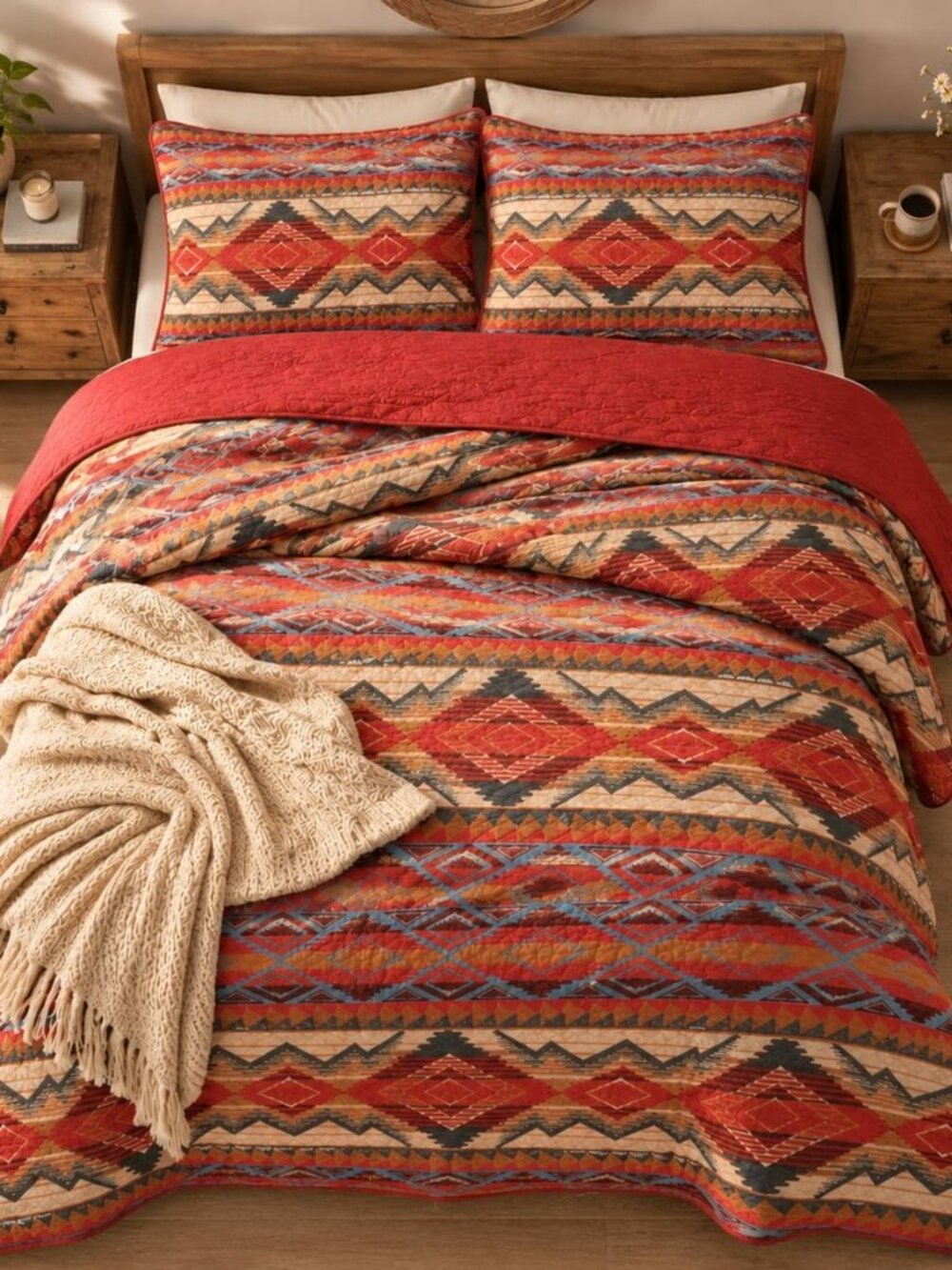 Rustic Western Native American Quilt Bedspread Coverlet Bedding Set in Modern